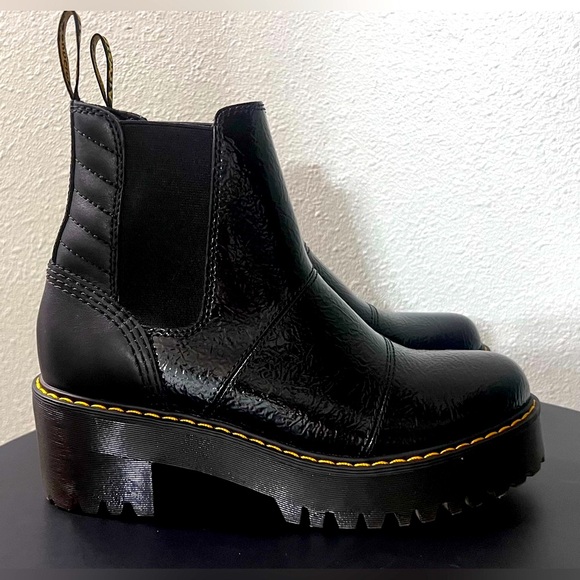 NEW Dr. Martens ROZALIE DISTRESSED PATENT LEATHER HEELED PLATFORM CHELSEA BOOTS - Picture 6 of 12